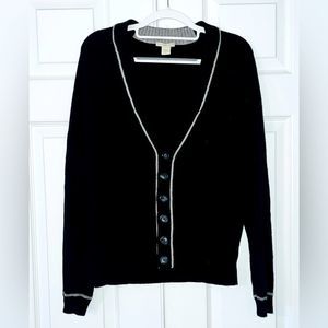 White + Warren Small 100% Cashmere Cardigan Black Gray Button Up Sweater